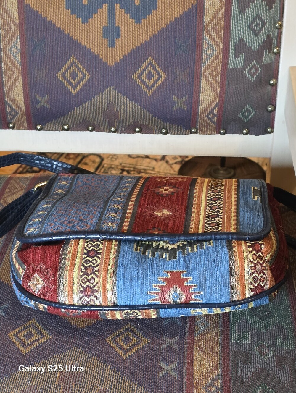 Vintage Armada Turkish Kilim Tapestry Crossbody Bag Vegan Leather Trim Boho EUC - Picture 10 of 15